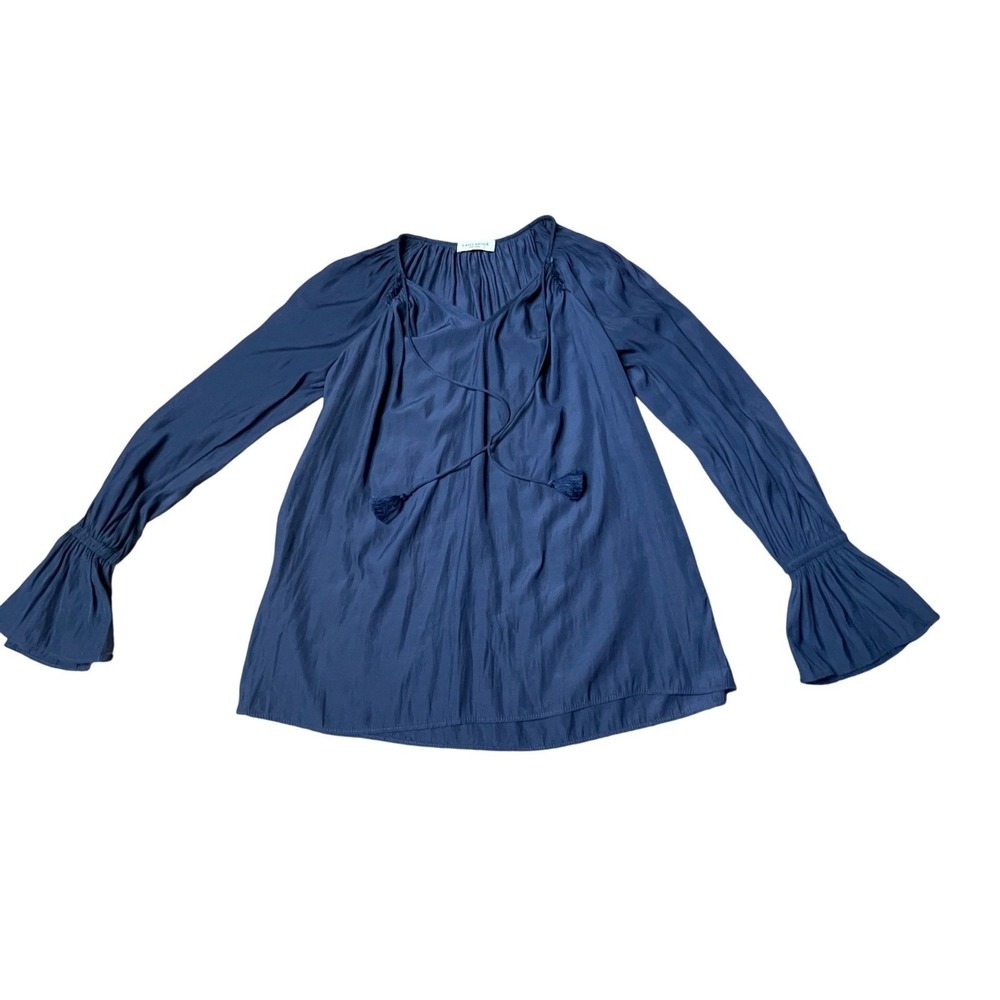 Ramy Brook New York Women's Satin Flare  Long Sleeve Neck Tie‎ Navy Blue